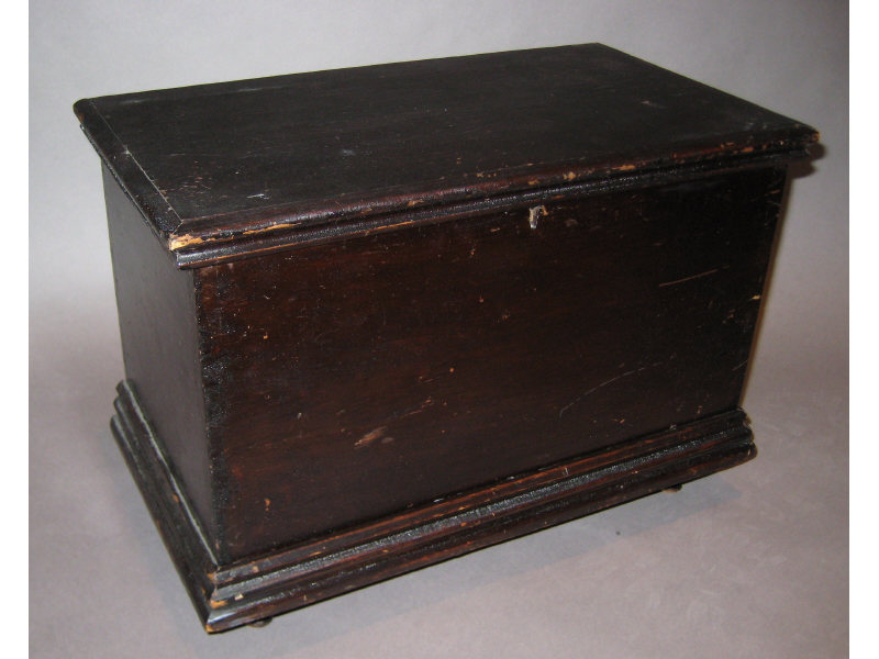 Appraisal: AMERICAN TH CENTURY PINE MINIATURE TRUNK Allover near ebony finish