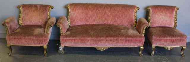 Appraisal: Piece Gilded Upholstered Parlor Set As is From a Pelham