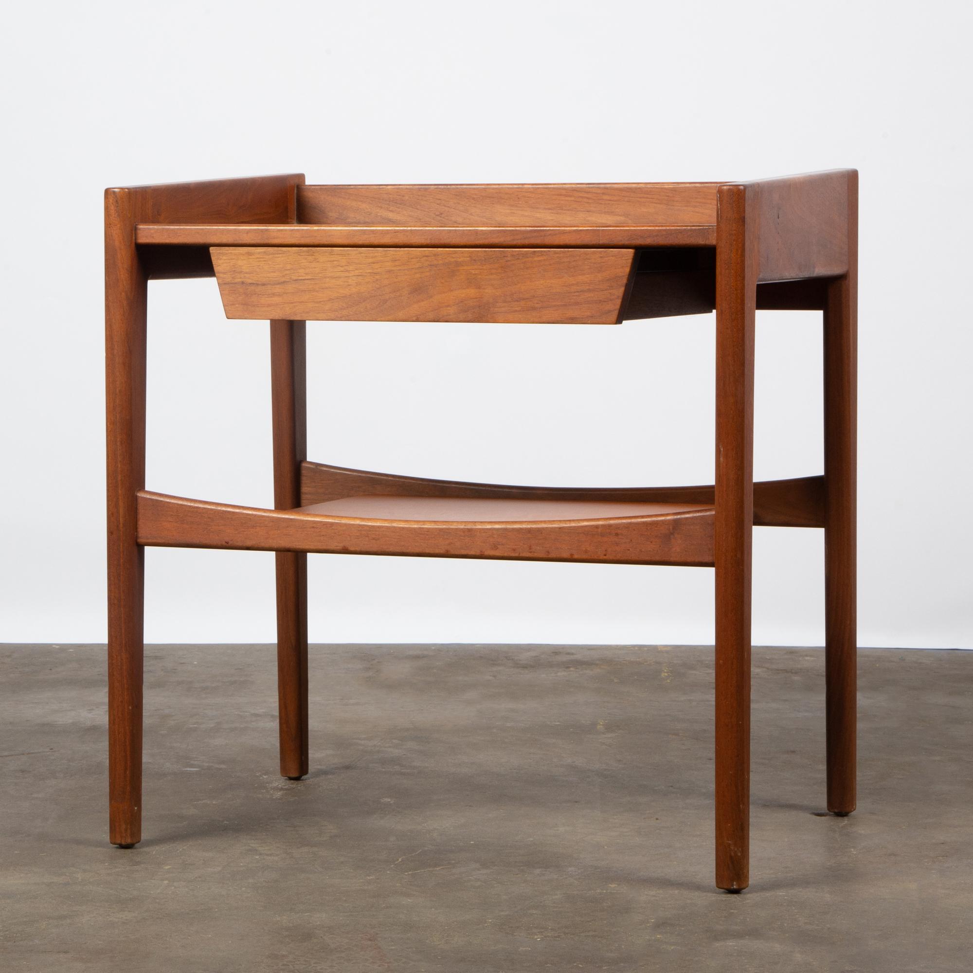 Appraisal: JENS RISOM WALNUT NIGHTSTAND WITH LEATHER SHELF A Jens Risom