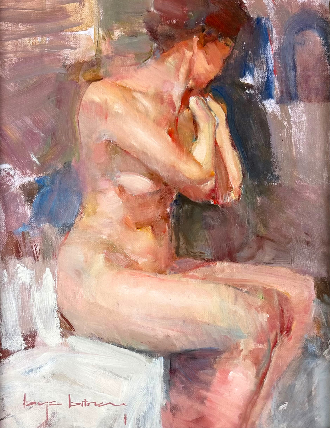 Appraisal: Bye Bitney Nude Oil On CanvasImage x Frame x Note