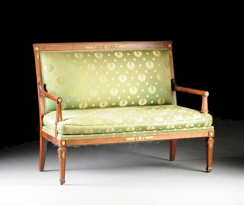 Appraisal: AN EMPIRE STYLE GILT BRONZE MOUNTED MAHOGANY SETTEE LATE TH