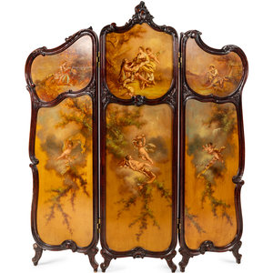 Appraisal: A Louis XV Style Carved Walnut Floor Screen with Inset