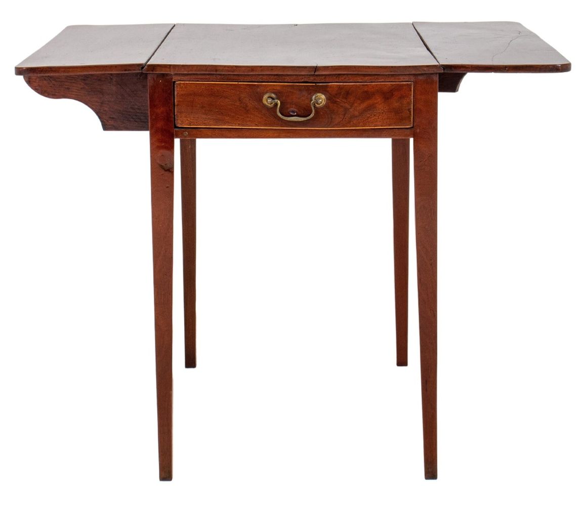 Appraisal: HEPPLEWHITE MAHOGANY PEMBROKE TABLE LATE TH C American mahogany Hepplewhite