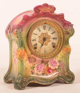 Appraisal: Royal Bonn Germany floral painted porcelain mantle clock with -day