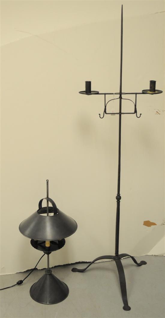 Appraisal: Iron candlestand reproduction two light adjustable height tripod base with