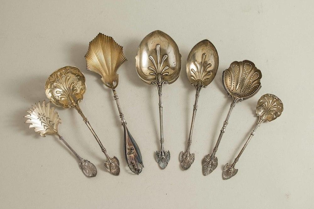 Appraisal: Assorted Silver Serving Spoons Lotus Pattern Assorted sterling serving spoons