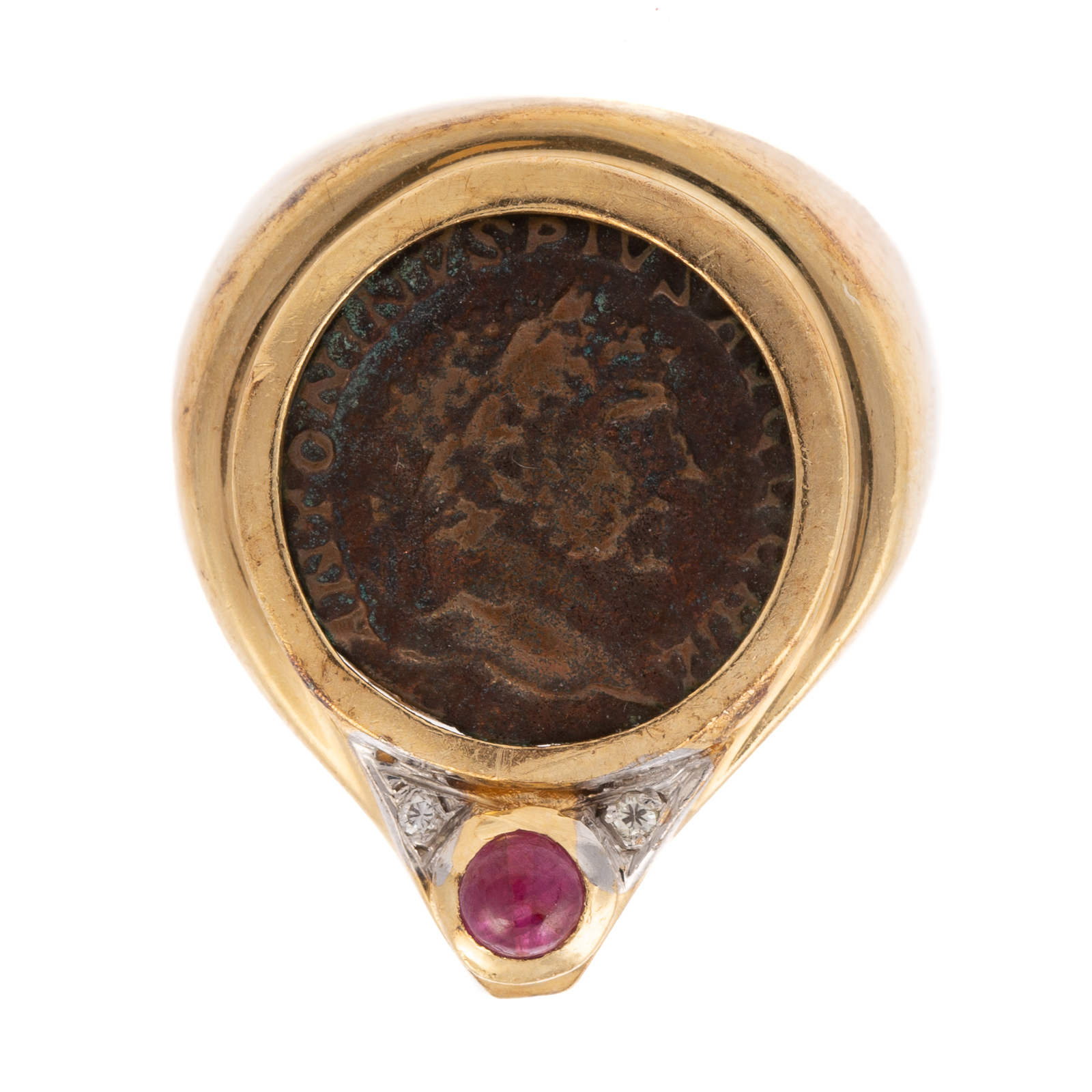 Appraisal: AN ANCIENT ROMAN-STYLE COIN RING IN K K yellow gold