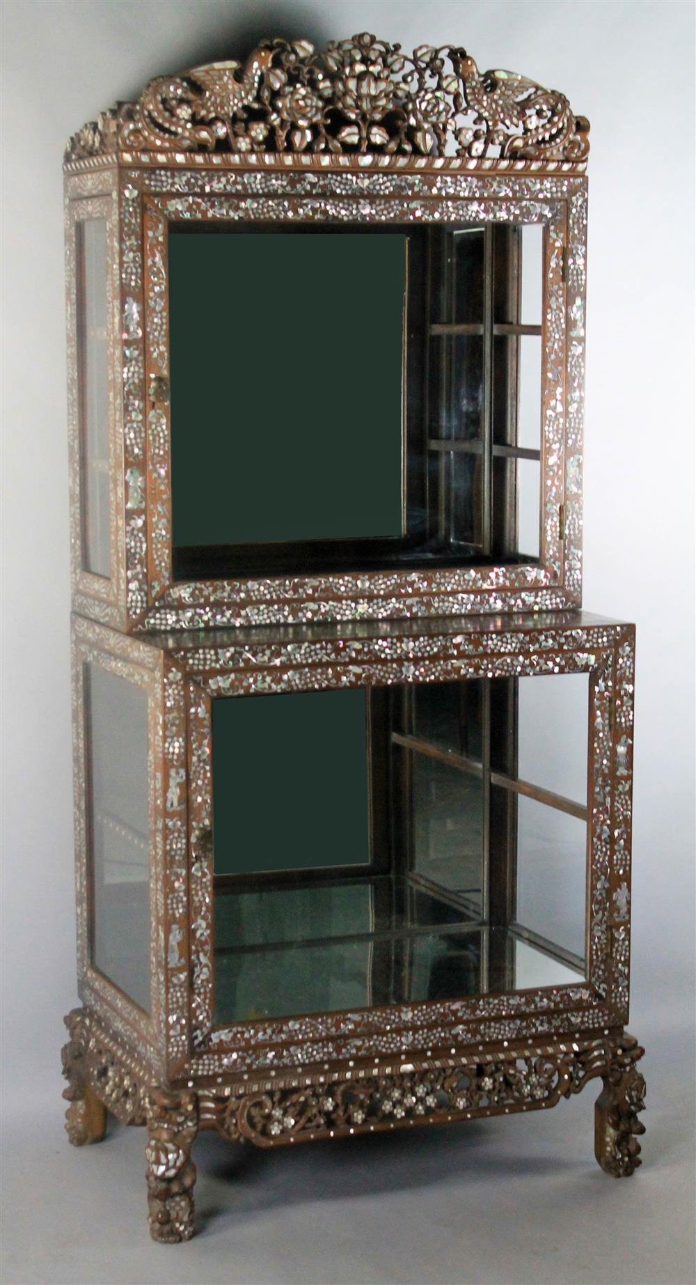 Appraisal: ASIAN STYLE MOTHER OF PEARL INLAID DISPLAY CABINET in two