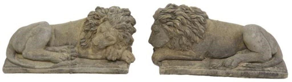 Appraisal: pair Cast stone garden statuary Sleeping Lions late th c