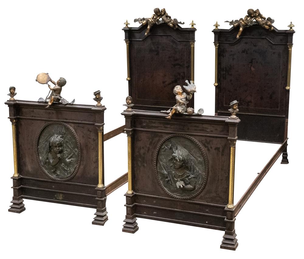 Appraisal: FRATELLI PESCE PAIR OF TOLE BEDSeach with gilt metal figural