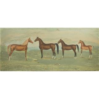 Appraisal: Quarter Horse Painting Unframed oil on canvas depicting four quarter