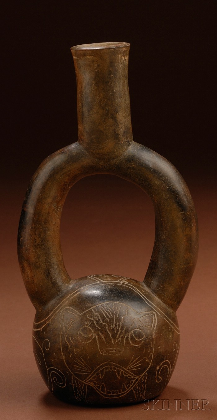 Appraisal: Pre-Columbian Stirrup Spout Pottery Vessel Peru Chavin c - B