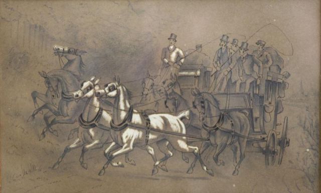 Appraisal: Set of th C English Horse-Drawn CarriageDrawings Ink and graphite