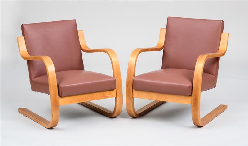 Appraisal: ALVAR AALTO PAIR OF ARMCHAIRS Bentwood and leather x x