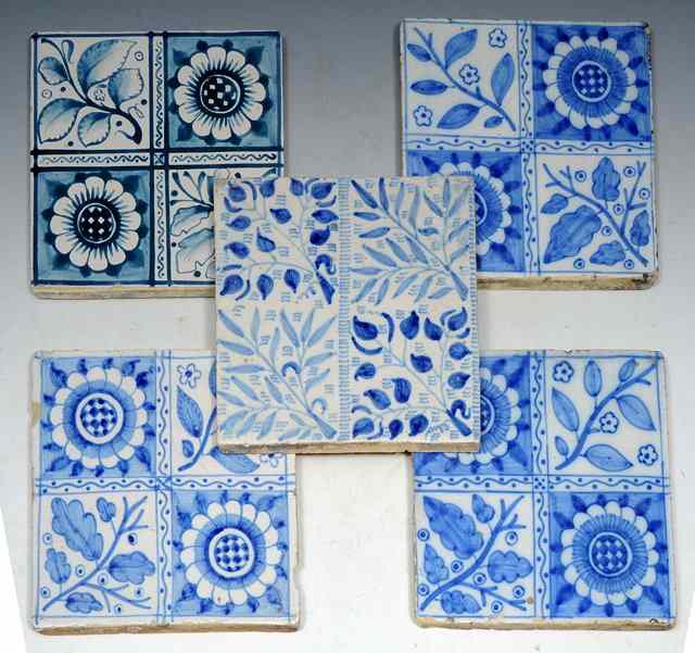 Appraisal: Four William Morris 'Longden' pattern tiles the design attributed to