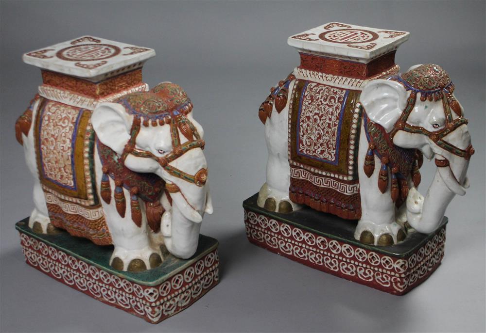 Appraisal: PAIR OF ASIAN GLAZED POTTERY ELEPHANT-FORM GARDEN SEATS the elephant