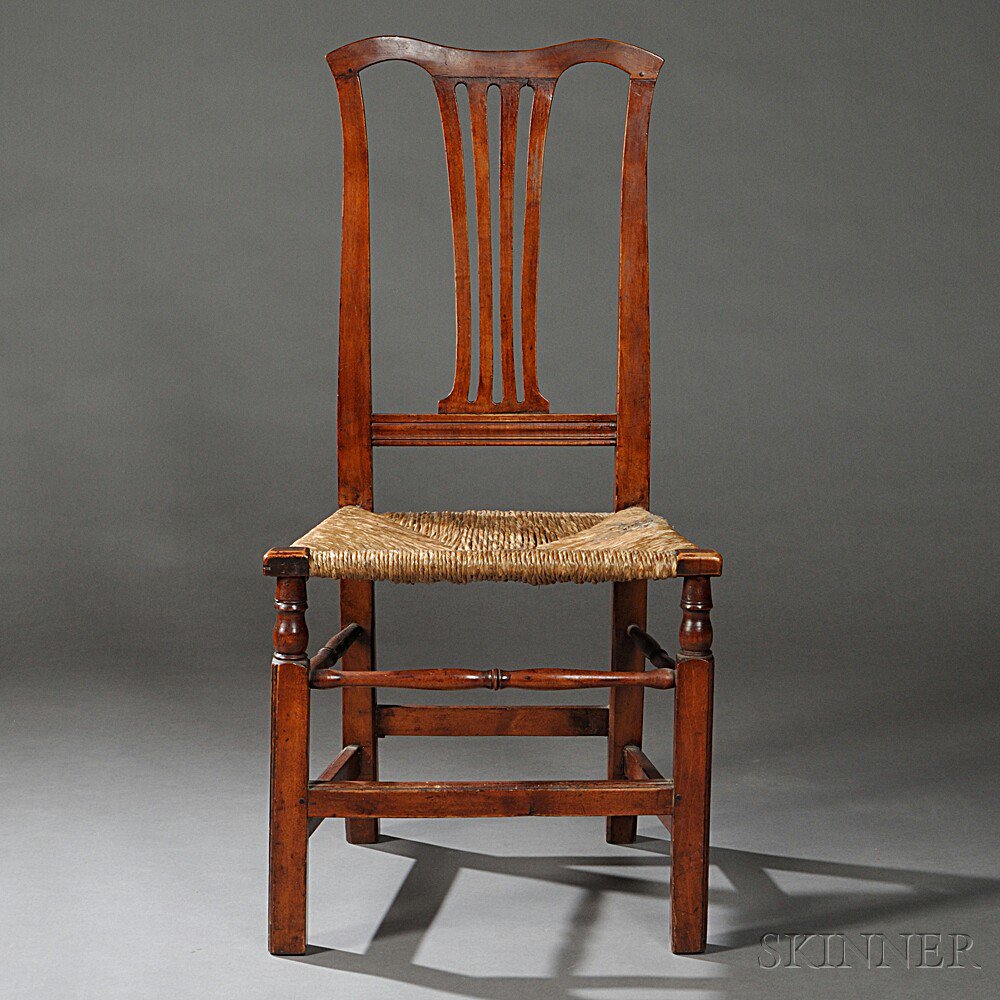 Appraisal: Transitional Chippendale Cherry Side Chair America th century the yoked