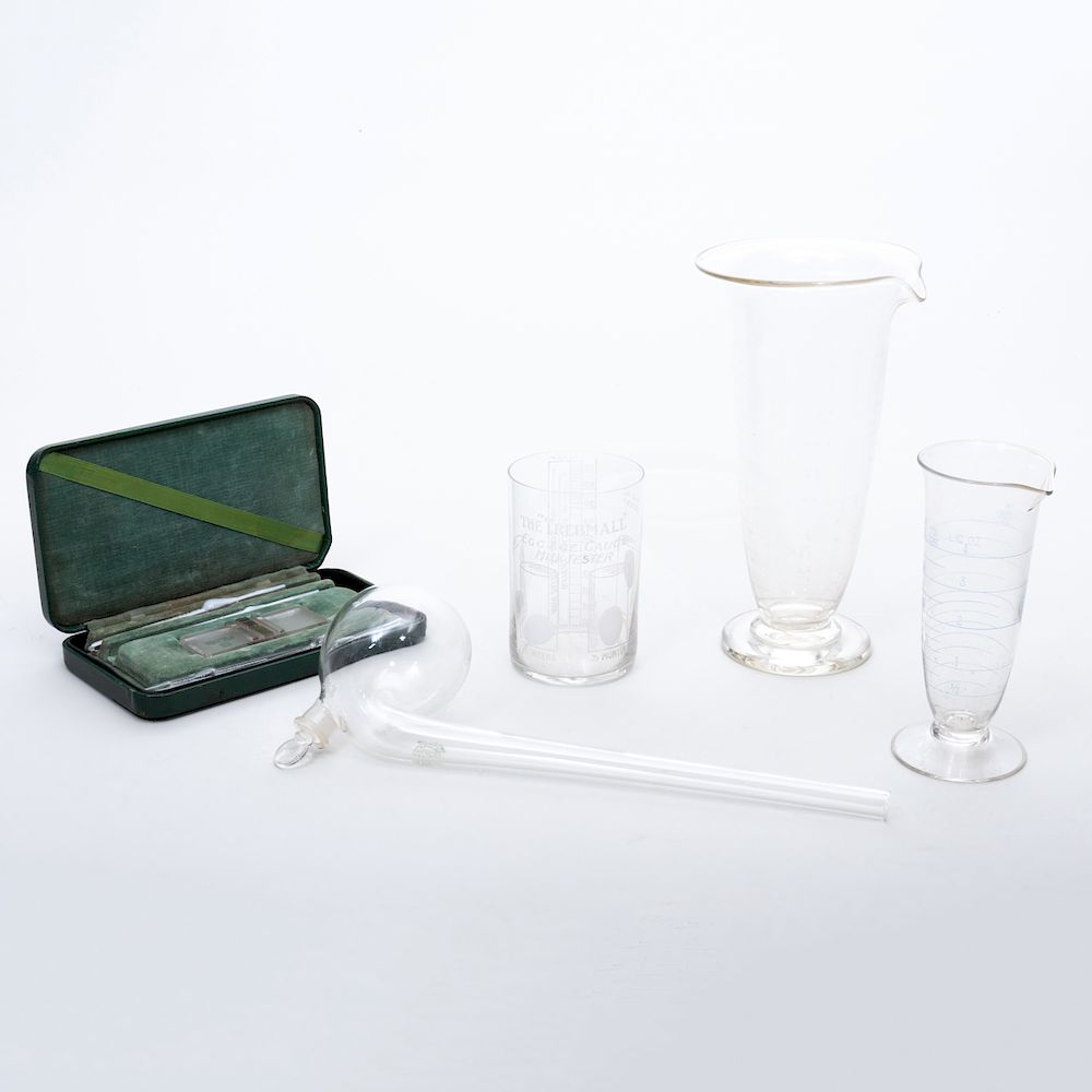 Appraisal: Group of Glass Lab Beakers and Instruments Comprising Two measuring