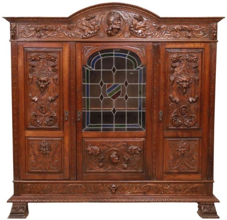 Appraisal: Spanish Renaissance Revival bookcase th c having molded cornice crest