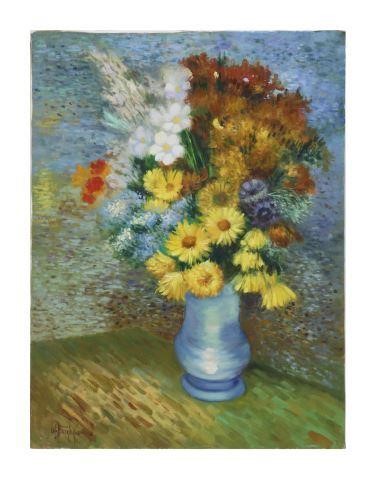 Appraisal: Unframed oil on stretched canvas painting Still Life with Flowers