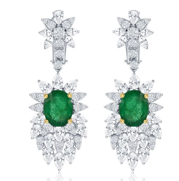 Appraisal: ct EMERALD DIAMOND EARRINGS C DUNAIGRE CERT ELEGANT EMERALD AND