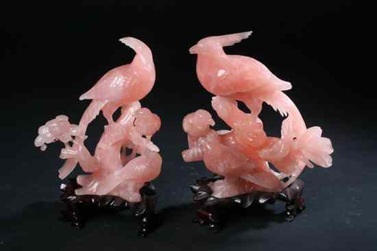 Appraisal: TWO CHINESE ROSE QUARTZ FIGURES OF BIRDS - in high