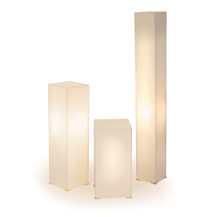 Appraisal: s lighted pedestals three white Plexiglas each is internally lit