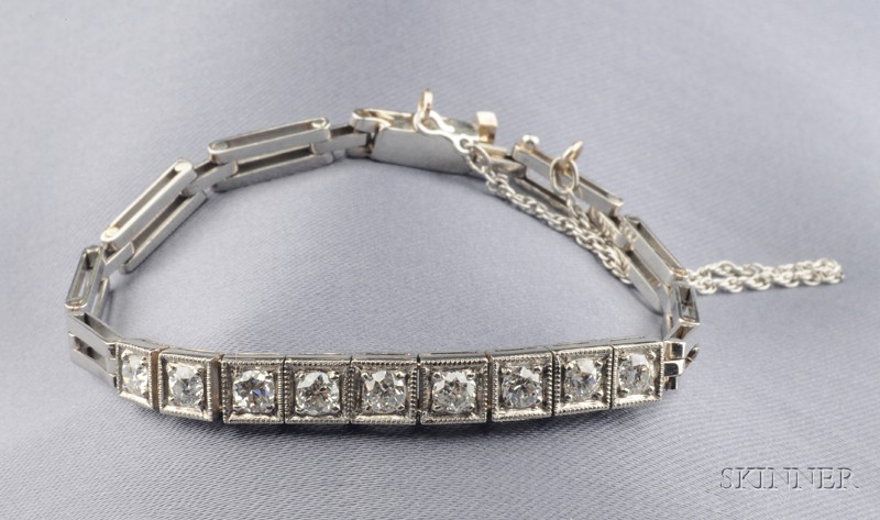 Appraisal: Platinum and Diamond Bracelet box-set with nine old European and