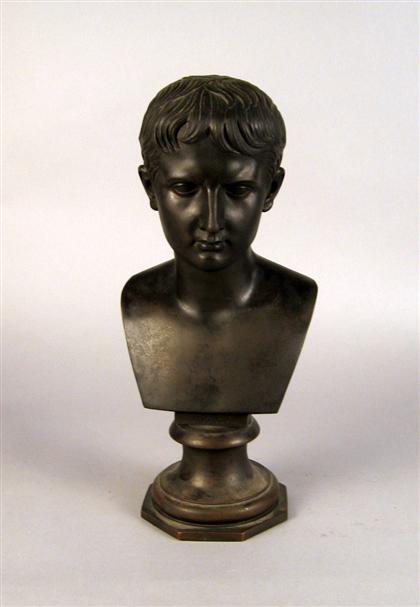 Appraisal: Italian patinated metal bust of Caesar Augustus Stamped mark to