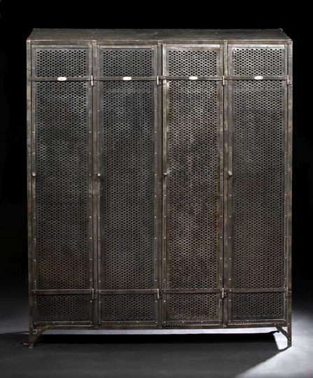 Appraisal: Industrial-Design Galvanized Metal Foot Locker early th century the slanted