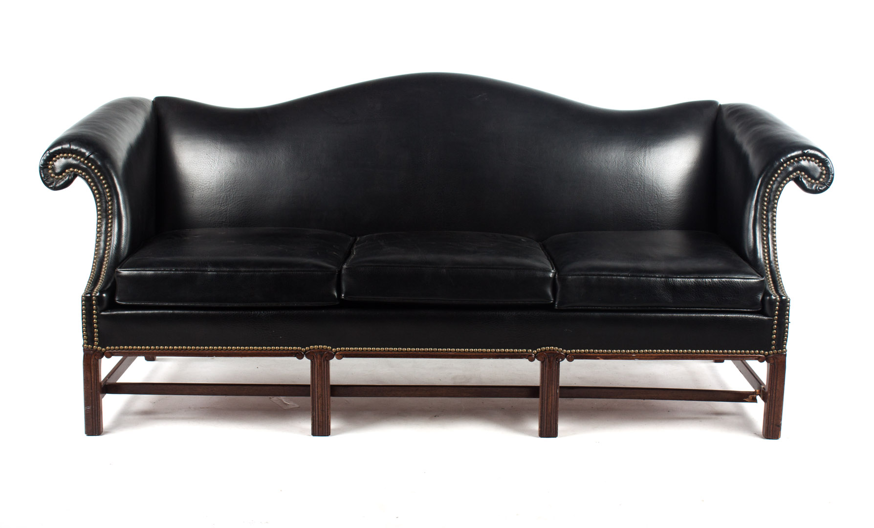 Appraisal: Federal style mahogany leather upholstered sofa Hickory Chair Co three-cushion