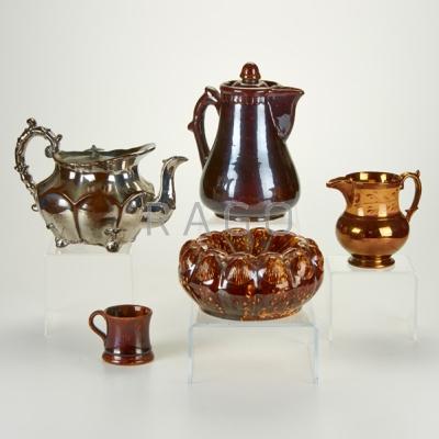 Appraisal: BENNINGTON LUSTREWARE ETC Three Bennington pieces shell-form spittoon lidded pitcher