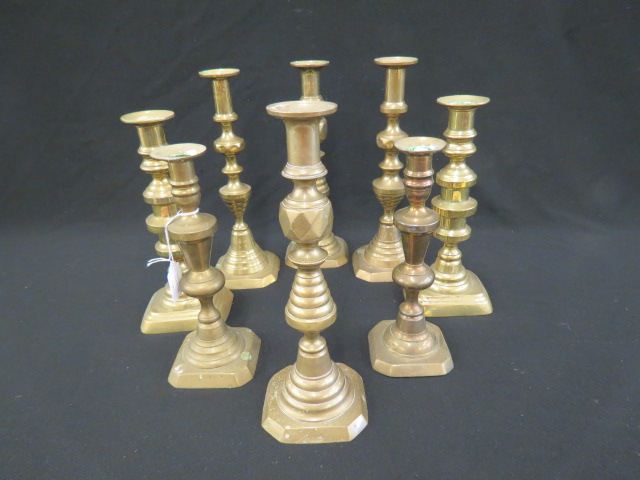 Appraisal: Pairs of Victorian Brass Candlesticks includes diamond beehive more to