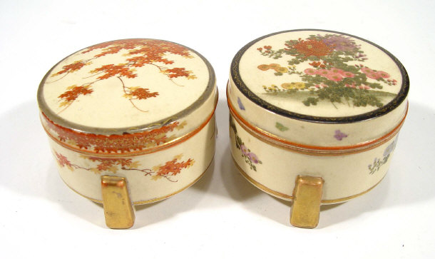 Appraisal: Two circular Japanese Satsuma pottery boxes and covers both hand