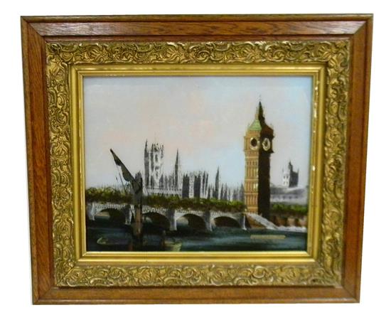 Appraisal: Late th C reverse painting on glass depicting Westminster Bridge