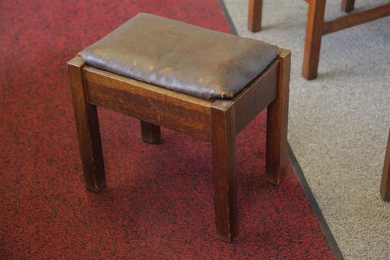 Appraisal: STICKLEY QUAINT FURNITURE FOOTSTOOL Oak with chestnut leather upholstered cushion