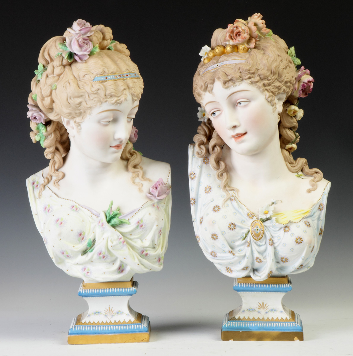 Appraisal: Paul Duboy French Hand Painted Porcelain Busts Both Sgn