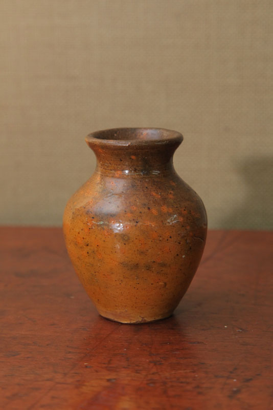 Appraisal: JUGTOWN VASE Small size with mottled brown and orange glaze