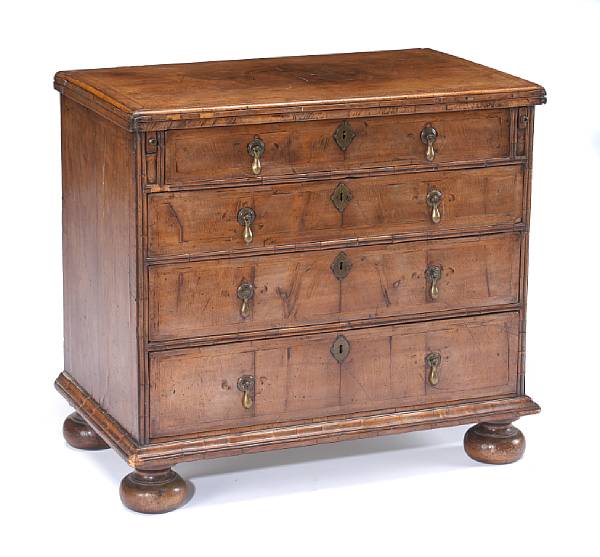 Appraisal: A William and Mary inlaid walnut bachelor's chest late th