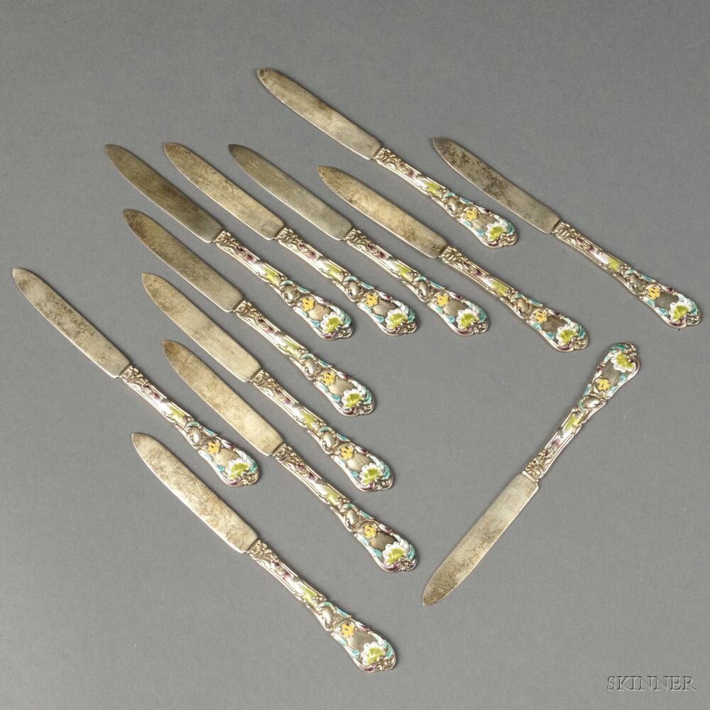 Appraisal: Twelve Gorham Hanover Pattern Gold-washed and Enameled Fruit Knives Providence