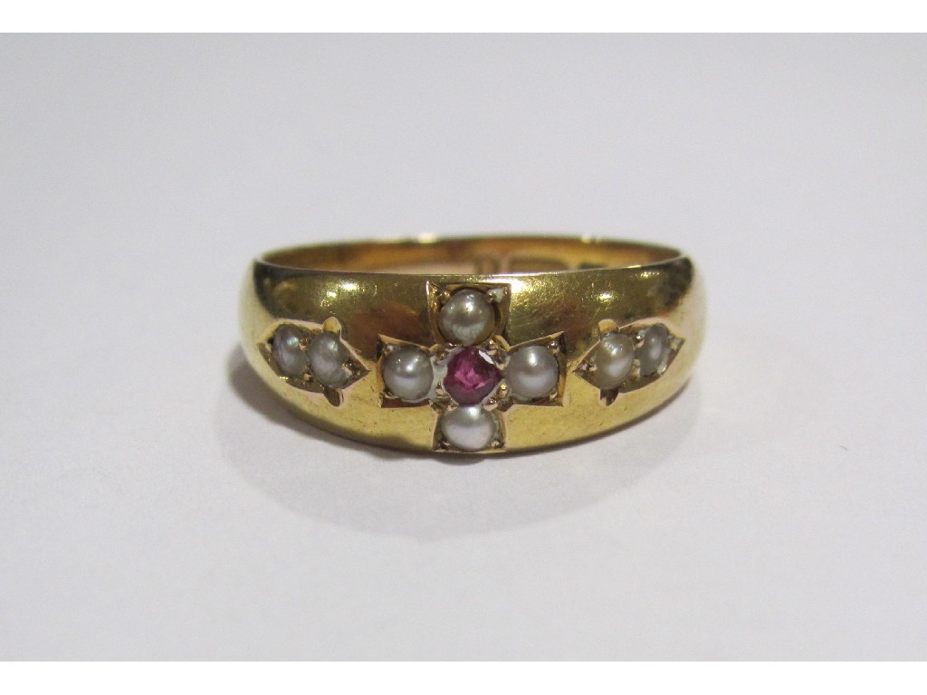 Appraisal: Victorian ct gold ruby and seed pearl set gypsy ring