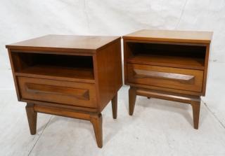 Appraisal: Pr American Modern Walnut Night Stands One drawe Pr American