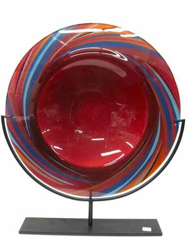 Appraisal: RED ART GLASS CHARGER WITH METAL DISPLAY STAND with colored