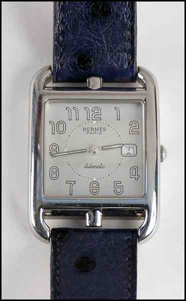 Appraisal: HERMES STAINLESS STEEL CAPE COD WATCH Ostrich band Reverse is