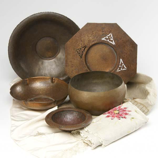 Appraisal: HARRY DIXON Etc Five hammered copper pieces including a footed