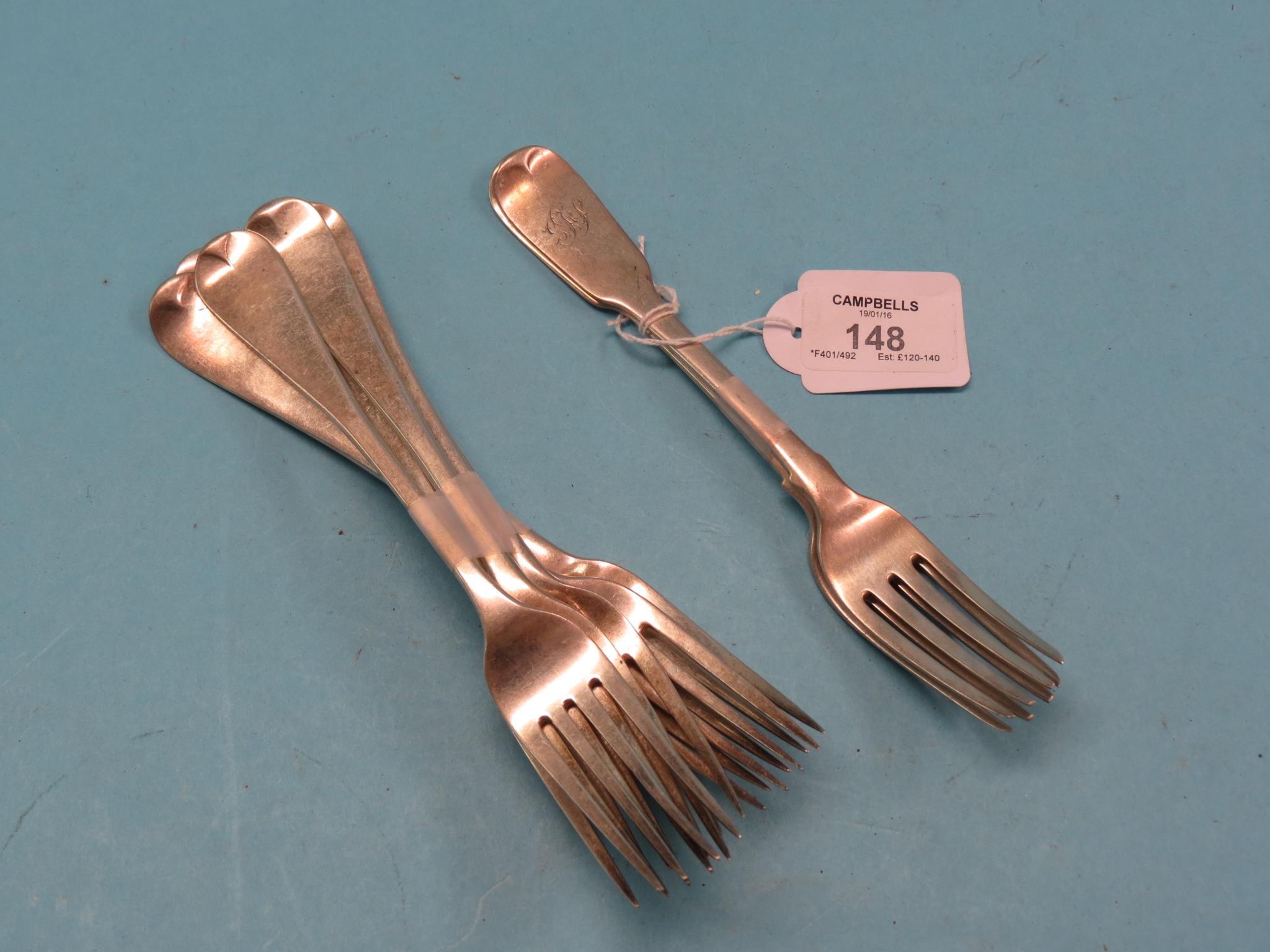 Appraisal: A matched set of six silver table-forks Hanoverian-pattern and a