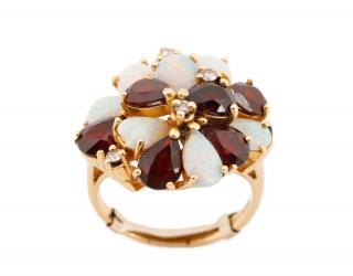 Appraisal: k Garnet Opal Diamond Cluster Ring A ladies k yellow