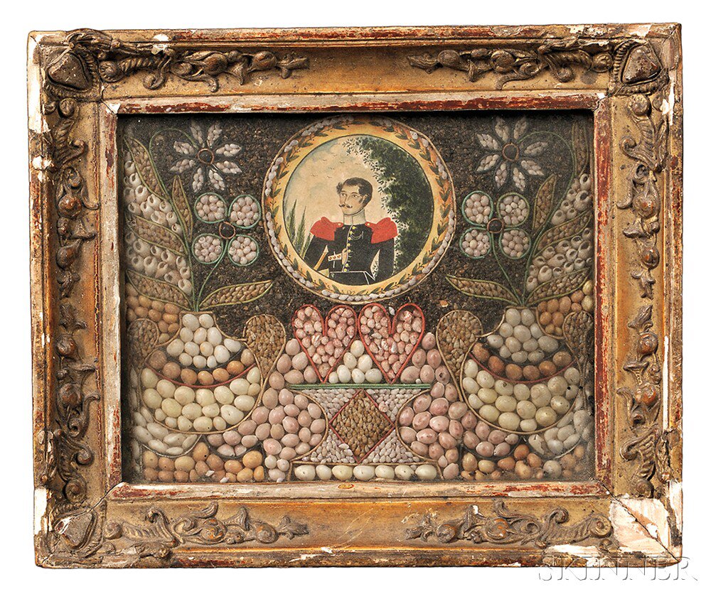 Appraisal: Sailor-made Watercolor and Shellwork Framed Valentine probably France c with