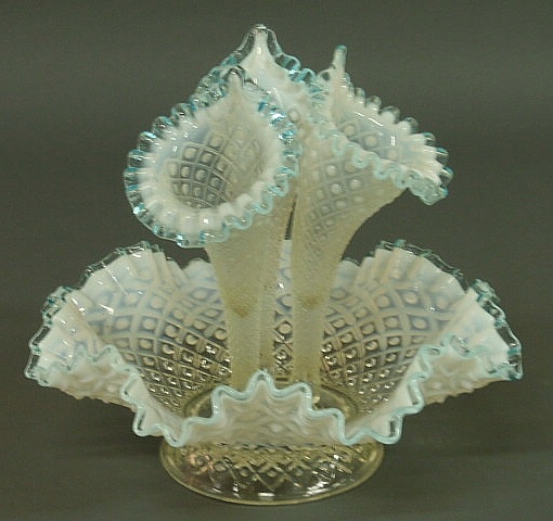 Appraisal: Blue Fenton glass epergne - h x dia