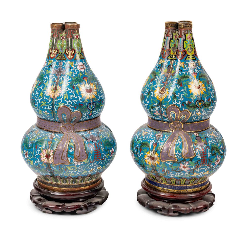 Appraisal: A Pair of Chinese Cloisonne Enamel 'Gourd' Vases A Pair